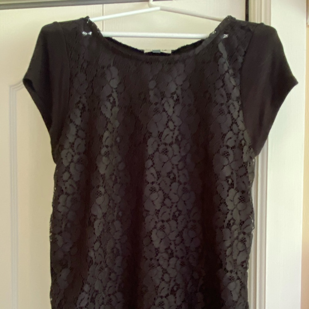 Black front lace ribbed t-shirt
